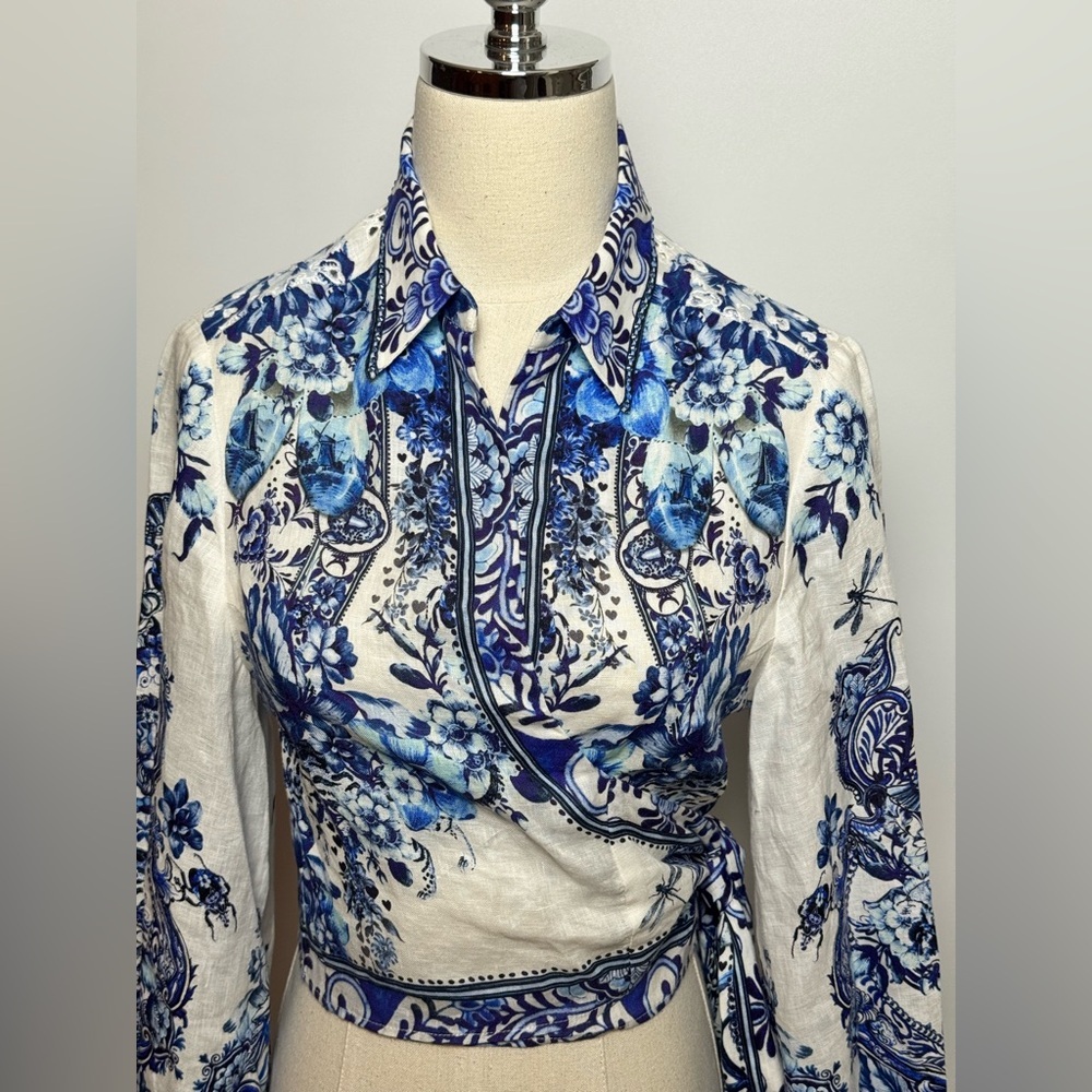 Camilla Cropped Wrap Shirt With Borderie Yoke Size XS - Picture 5 of 13